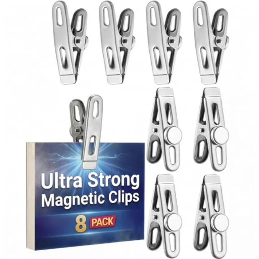 Magnetic Chip Bag Clips for Fridge, 8 Pack Heavy Duty Fridge Magnet with Strong Neodymium, Food Storage and Office Photo Calend