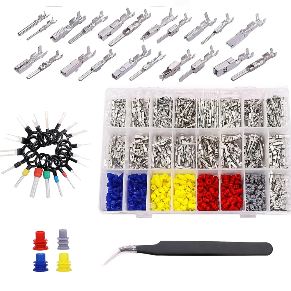 

755PCS Car Electrical Wire Terminal Pins Connector Kit 1/1.5/1.8/2.2/2.8/3.5mm Electric Connector Pins Male Female Crimp Pins
