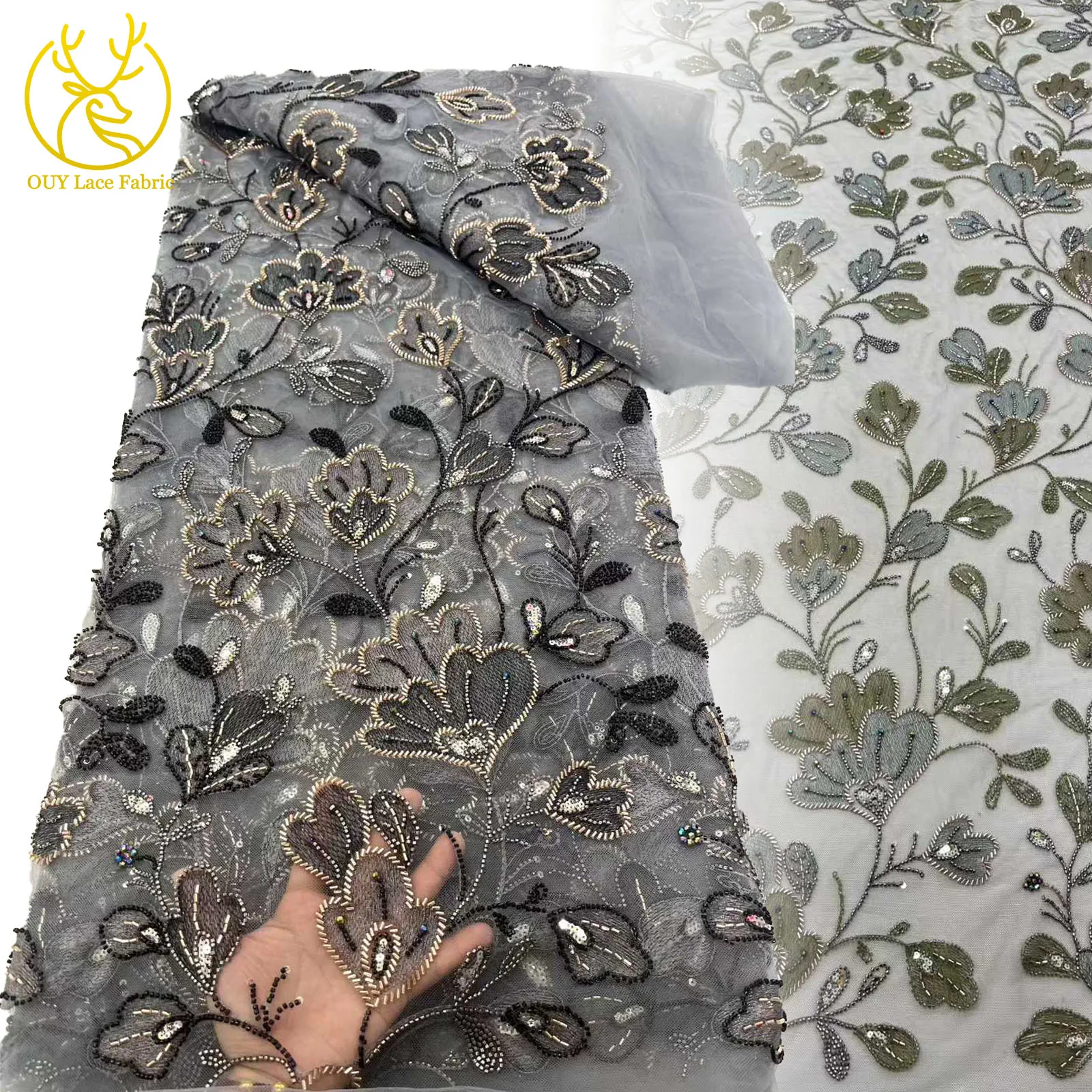 

Latest 2025 French Mesh Tulle Lace Beading Fabric African Nigerian Lace Sequin Fabric For Women Sewing Wedding Dresses 5 Yards
