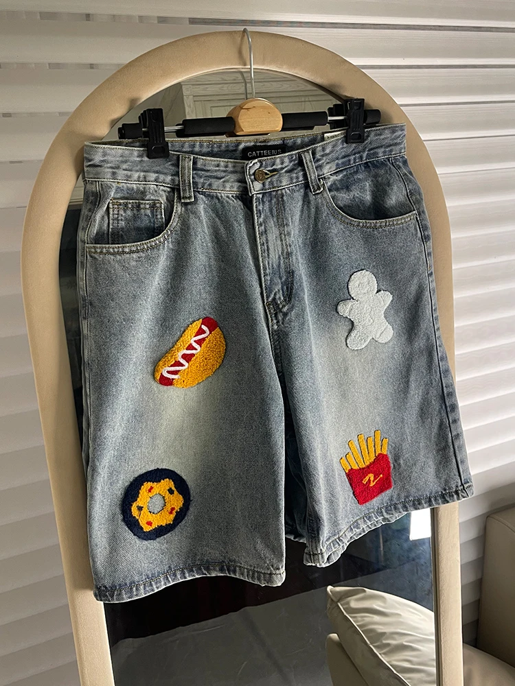 

Американские джинсовые шорты прямого кроя с вышивкой, свободные, повседневные, из хлопка, износостойкие, летние, для молодежи