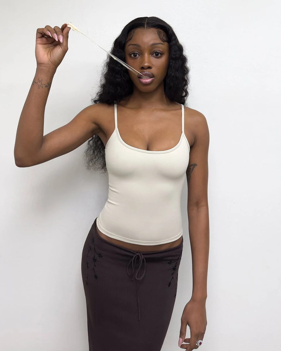Tank baby blue slingback babydoll top soybean color fog-gray new color fixed-dyeing tight-fitting base shirt slim-fit top image 2