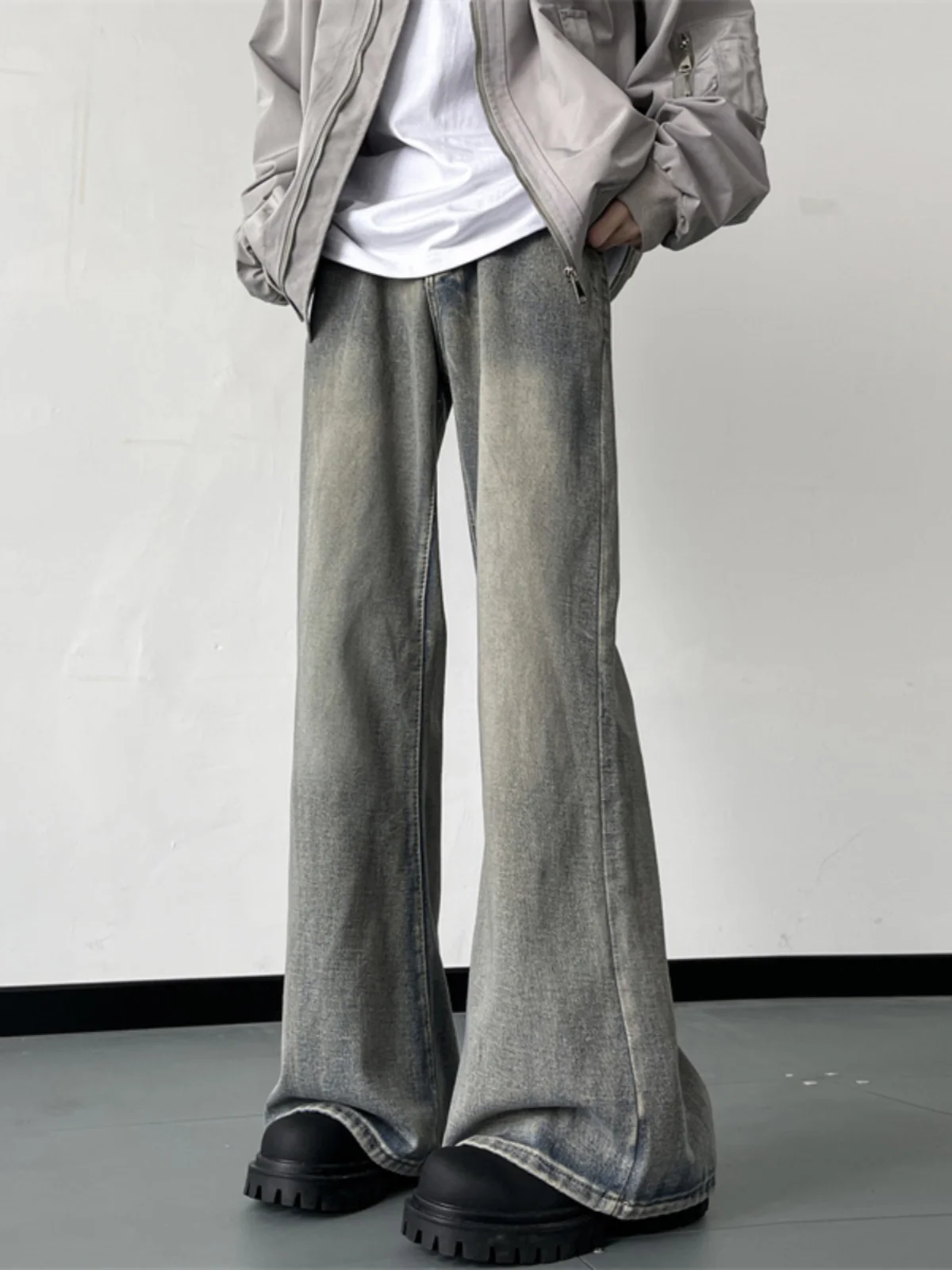 

Retro Men's Denim Jeans Loose Wide Leg Washed American Style High Street Loose Long Trousers Youth Casual Straight Tube Pants