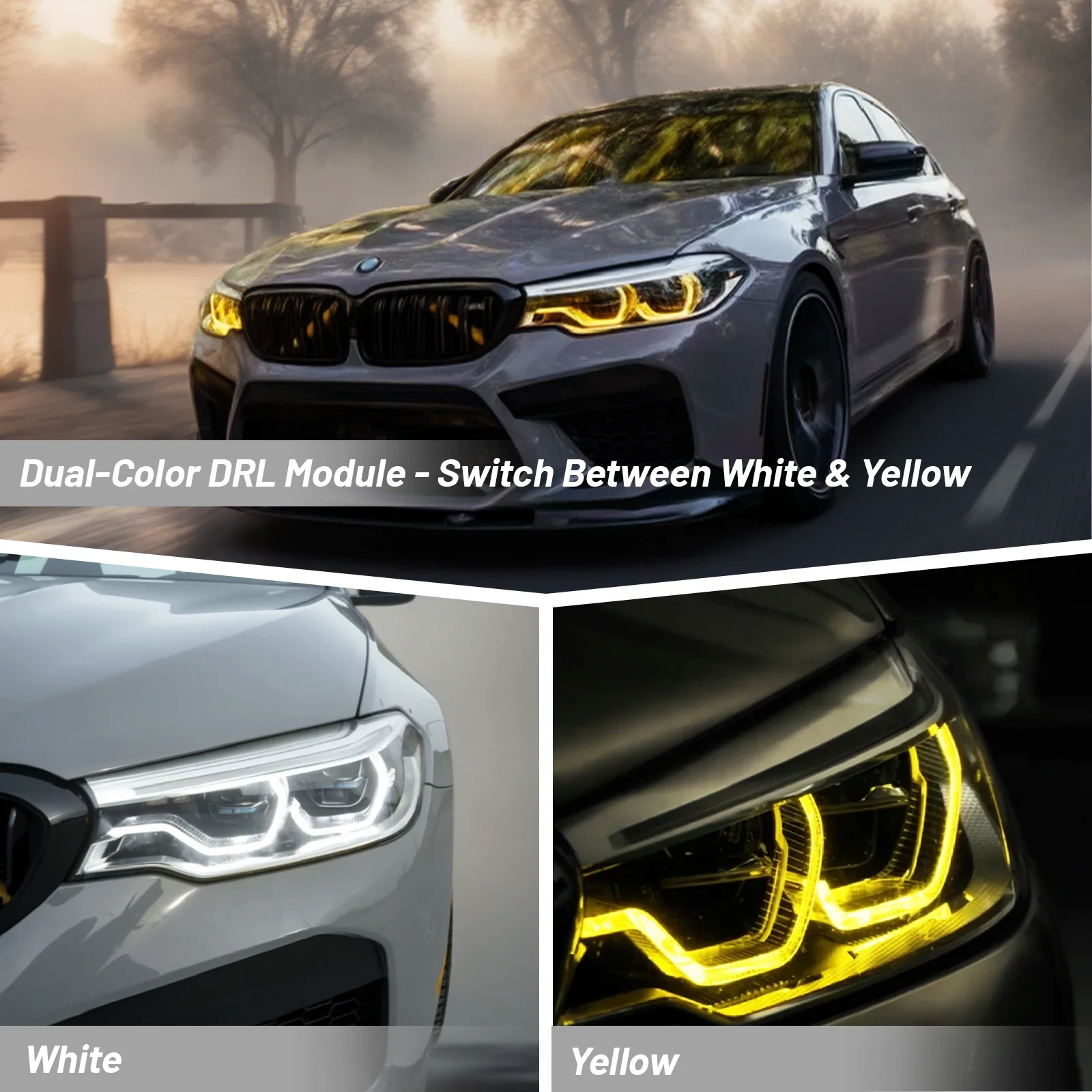 For BMW 5 series 2017-2020 G30 G31 G32 F90 525 530 540 Dual-Color DRL Module yellow and white LED panel daytime running light