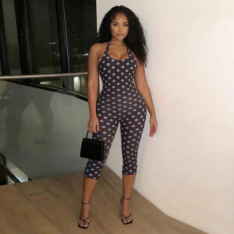 Fashionable Slim Fit Polka Dot Jumpsuit Sleeveless Seven Inch Length Cross-Border Women's Wear New Arrival Body Shaping