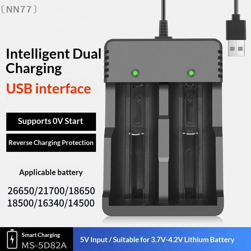 〔NN77〕18650 Li ion Battery Charger 2 3 4 Slots 110V 220V USB A Port For 18700 3.7V Rechargeable Lithium Battery〔W7〕