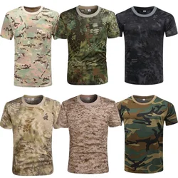 Mens Tshirts Tactical T-shirt Military Camo Tops Tee Breathable Mesh Cotton Quick Dry Short Sleeve Undershirt Army Sports Wear