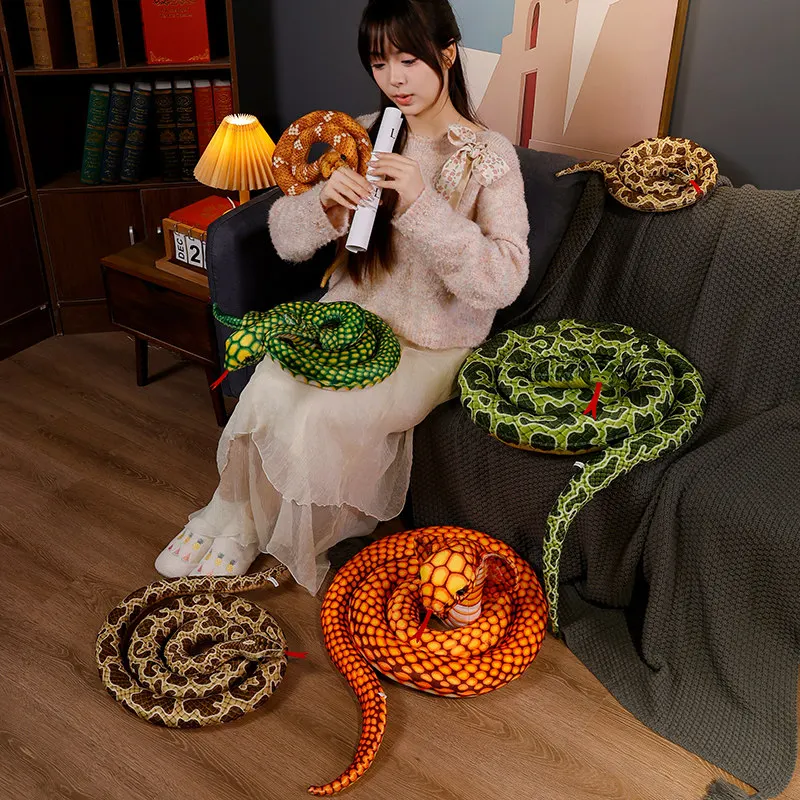 

110/170CM Simulation Giant Cobra Doll Soft Stuffed Forest Animal Coiled Snake Plush Toy Sofa Chair Decor Xmas Birthday Gift