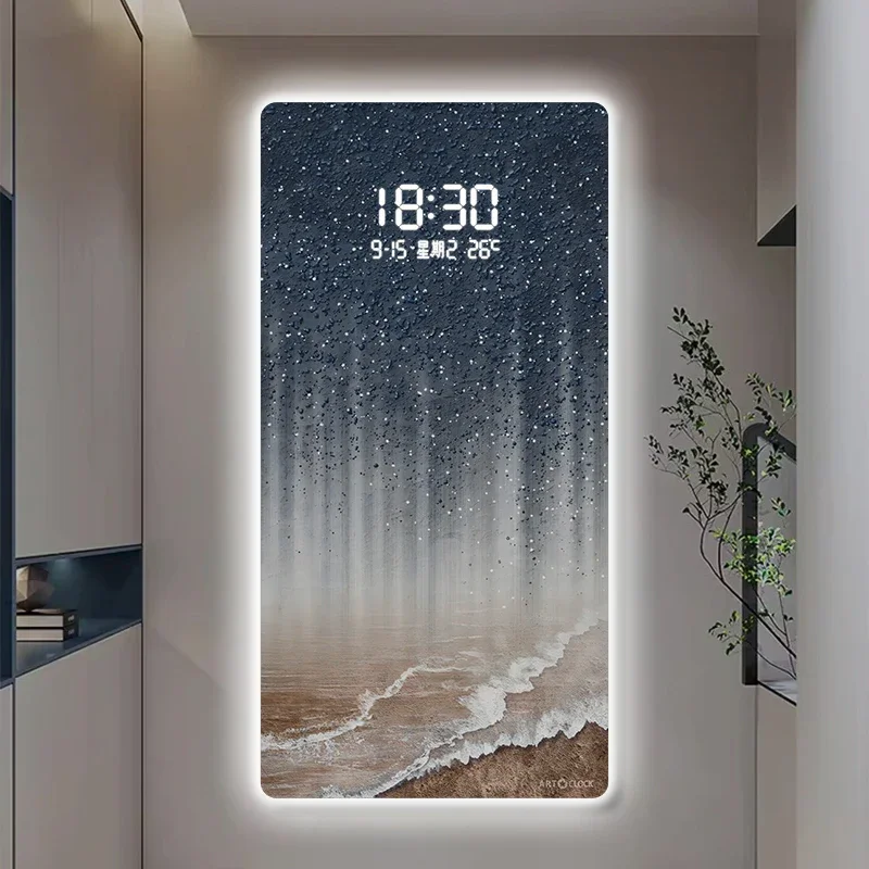 Nordic Light Wall Clock Aesthetic Thermometer Date Digital Clock Bedroom Modern Reloj Pared Living Room Decoration