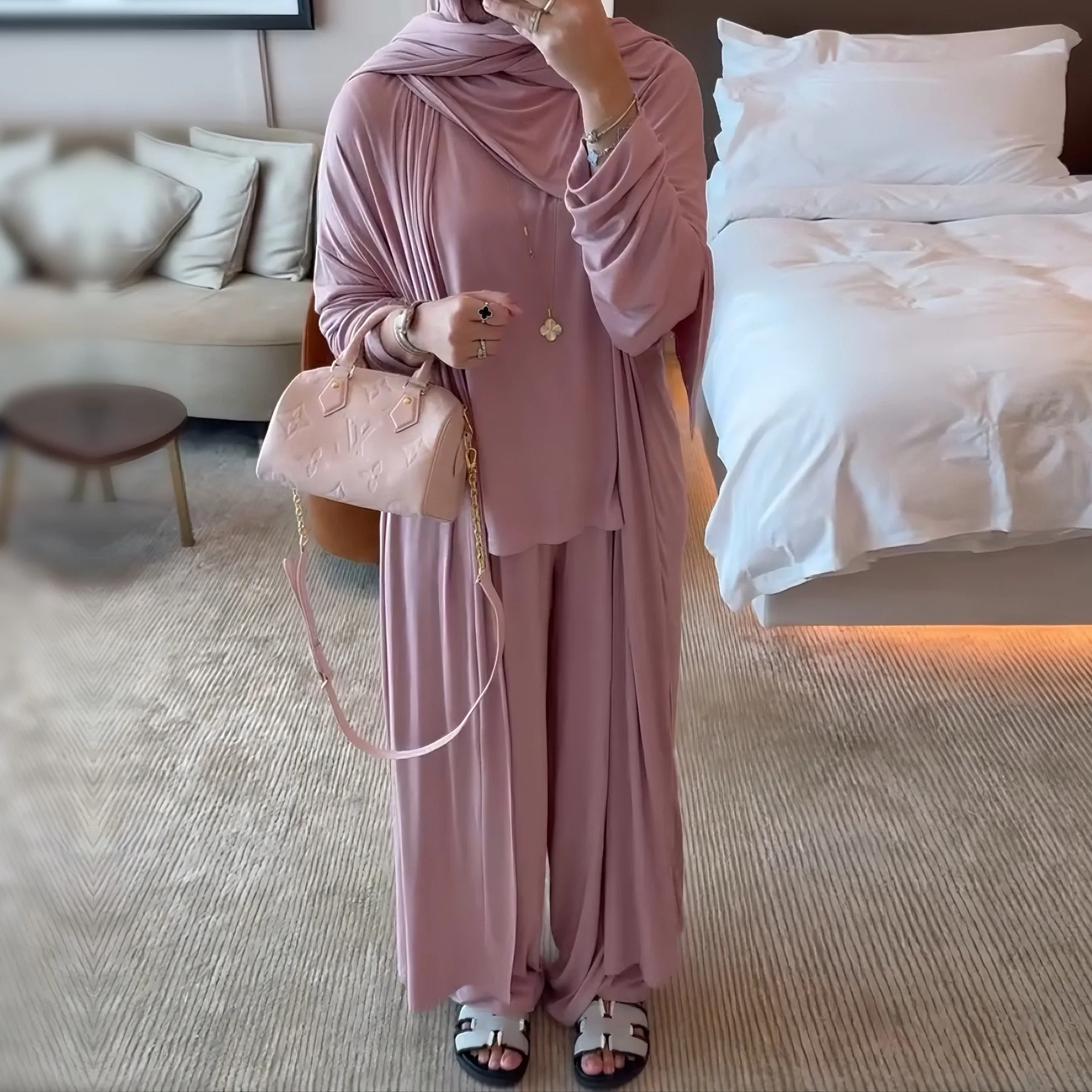 Hurtownia, szyte na miarę, islamskie, tureckie, dubajskie, oddychające, ręcznie robione, skromne sukienki damskie muzułmańskie z bawełny modalnej, 3-częściowe.