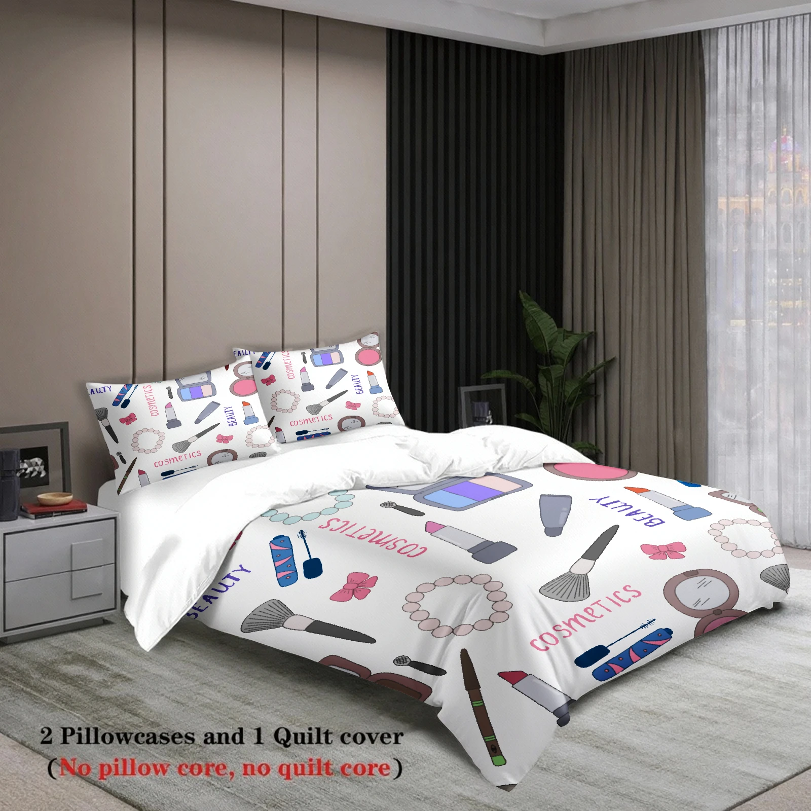 3pcs Cosmetics Beauty Pattern Bedding Sets 3D Printed Duvet Cover Sets With Pillowcases No Filling