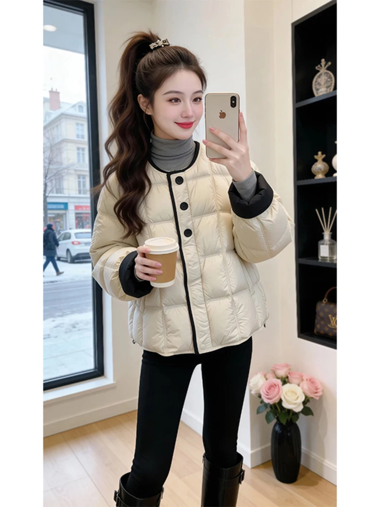 

Премиум-куртка из пухового хлопка для женщин, с круглым вырезом, свободного кроя, в корейском стиле, для повседневной носки, новинка, зимняя теплая верхняя одежда