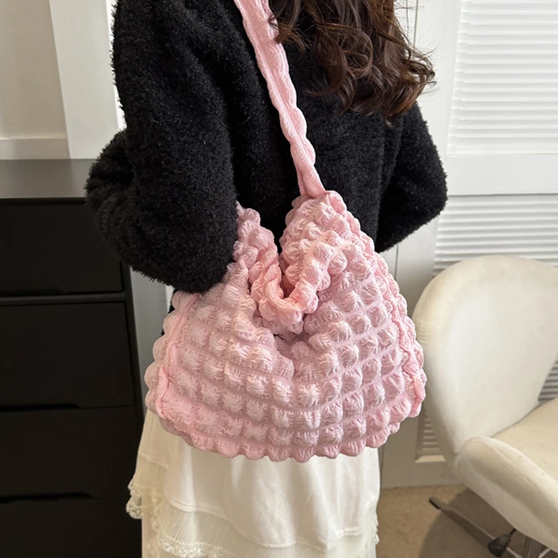 Bolso cruzado sencillo de gran capacidad para mujer y niña, bandolera plisada con burbujas y nube, bolso de hombro grande