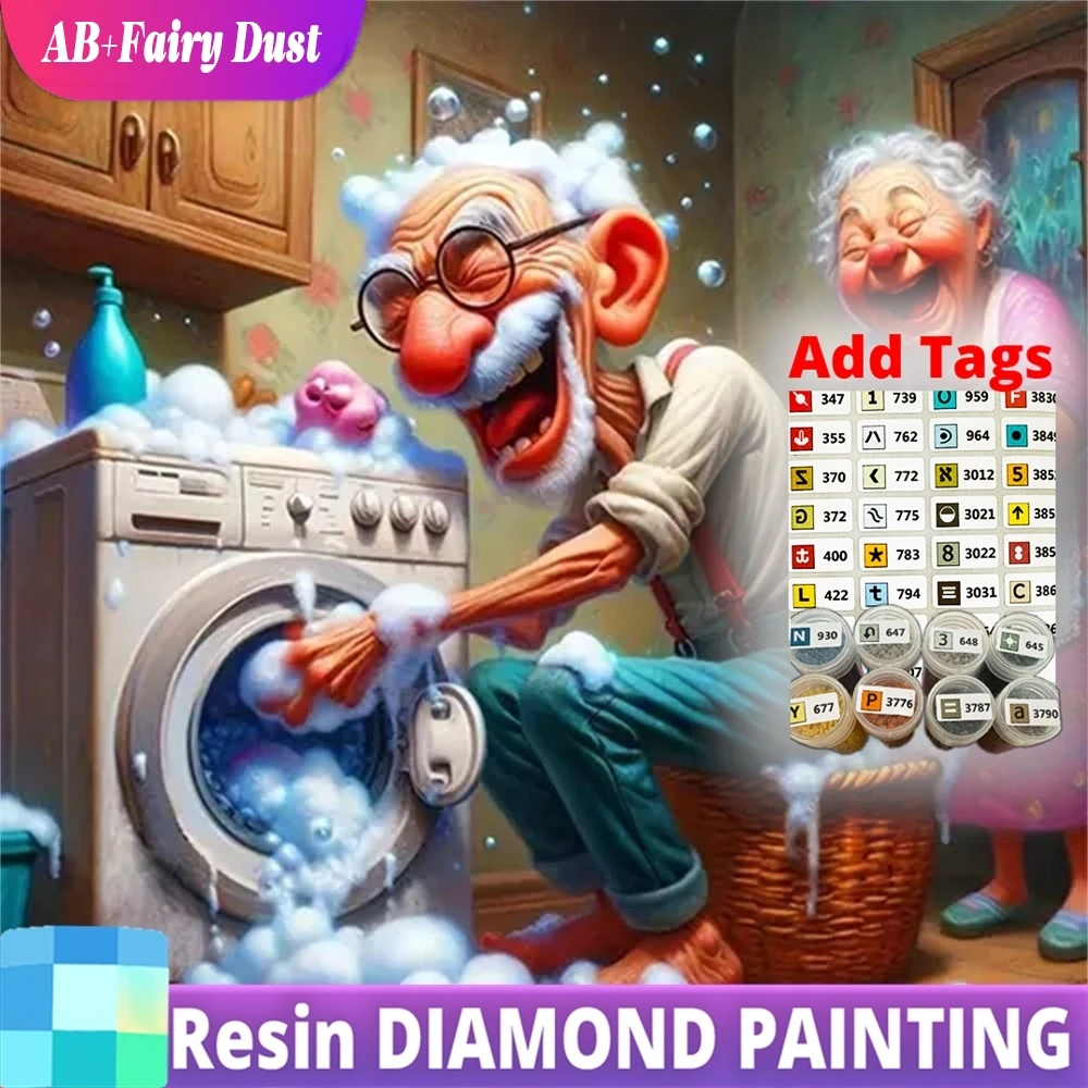 

Смола AB Фея Пыль Полный Квадратный Круглый Алмазная Вышивка Пара Портрет Картина Стразы Мультфильм Картина Старые Люди Моза