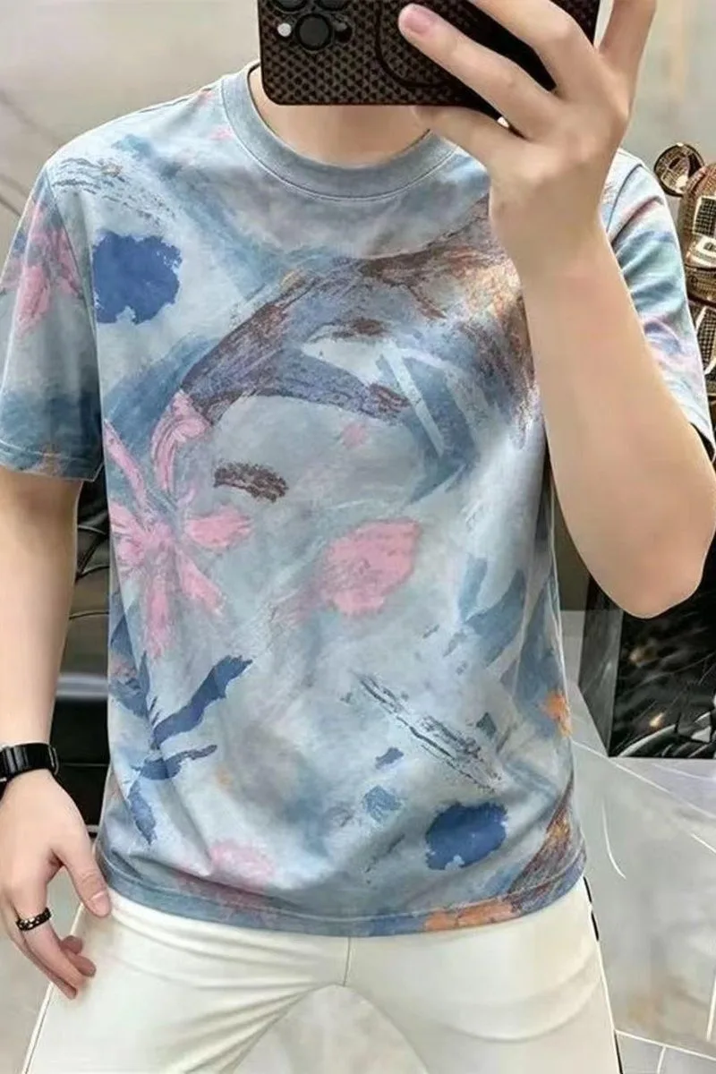 Summer Art Printed Short Sleeved T-shirt for Men Versatile Breathable Round Neck T-shirts Casual Business Tee Tops Men Clothing