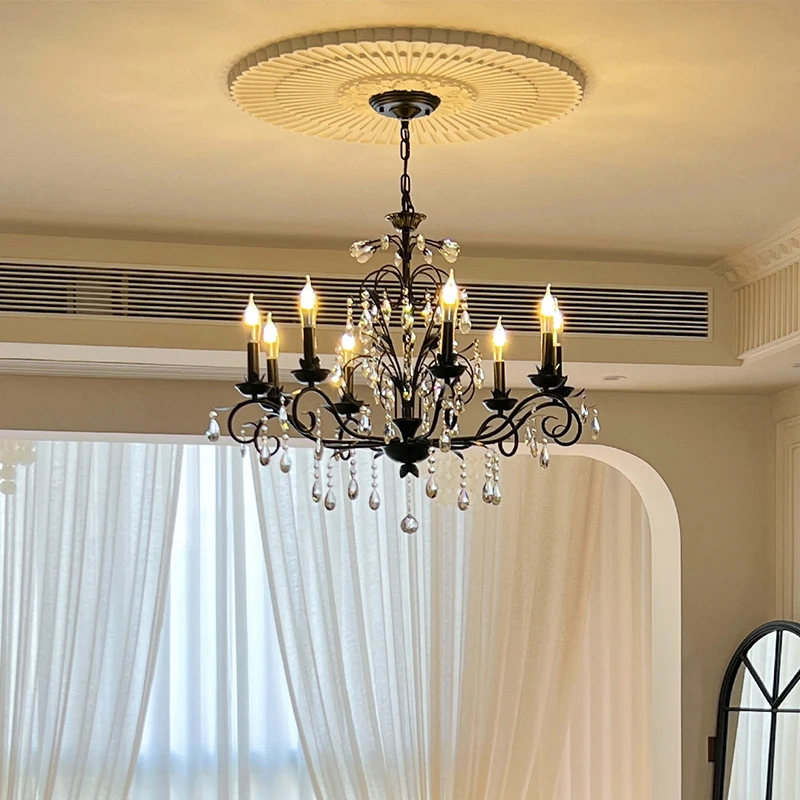 French Black Crystal Chandelier Living Room American Antique Style Highend Atmosphere Bedroom Diningroom Candle Lamping Fixtures