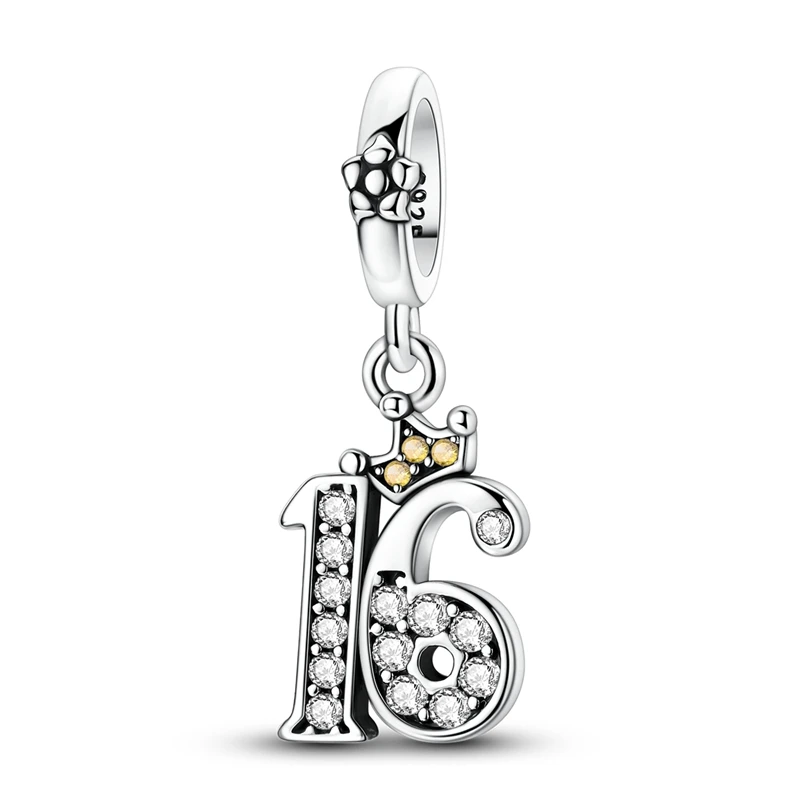 

925 Sterling Silver Charms Bead CZ Zircon Sixteen Dangle Fit Original Bracelet DIY Women Jewelry Gift