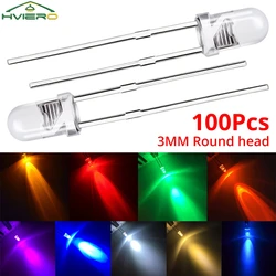 100Pcs F3 3mm Round White Red Green Blue Water Clear Diode LED Assortment Kit Ultra Super Bright Light Emitting Diodes Bulb Lamp
