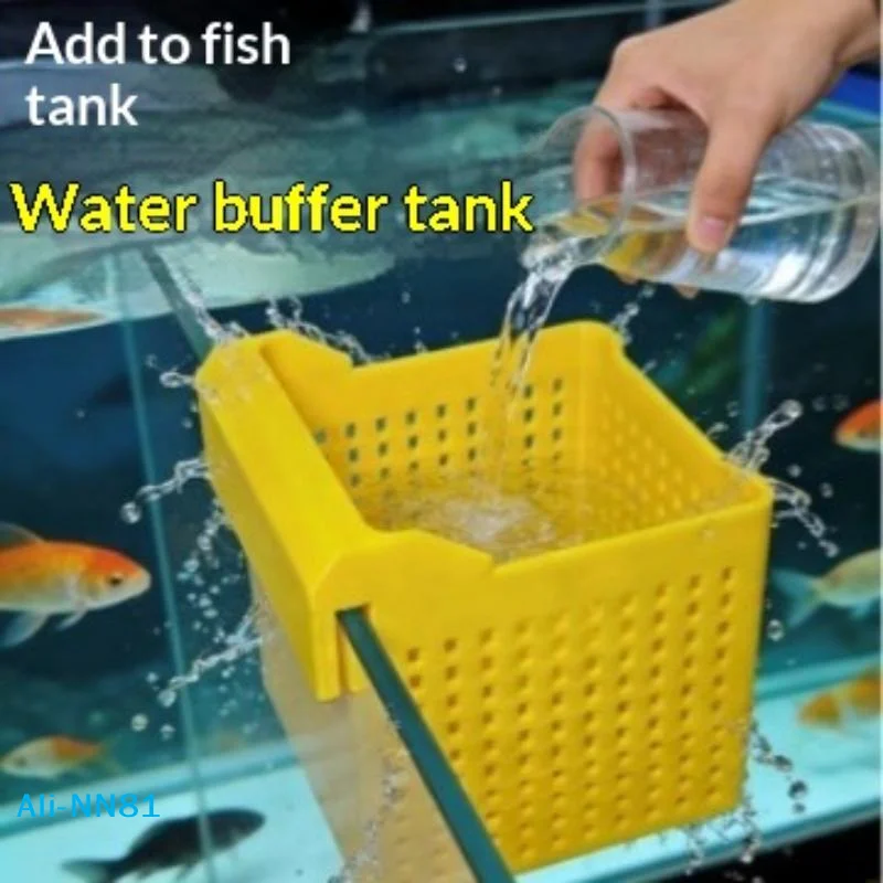 【N】Fish Tank Water Change Dispenser Hang-On, Buffer Filter Box Aquarium Diffuser, Protect Aquascape from Water Impact