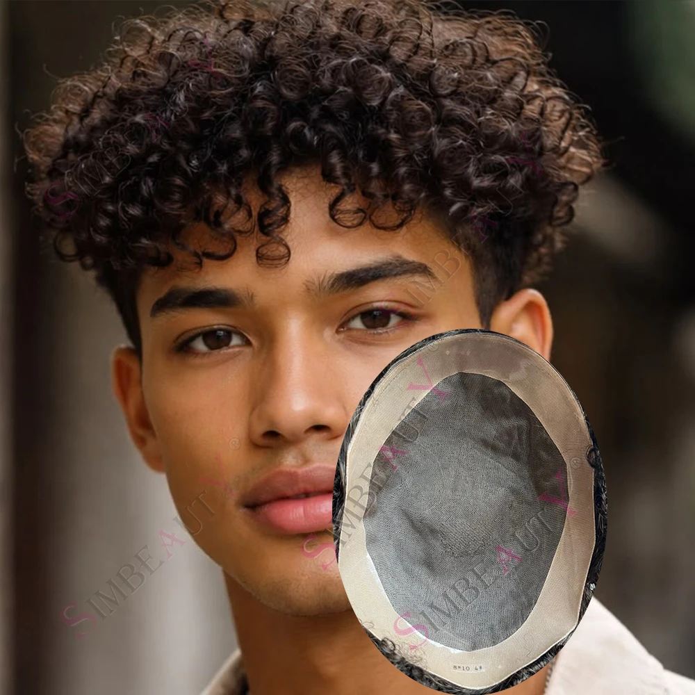 

Afro Toupee Fine Mono NPU Men's Capillary Prothesis Black Brown 8mm 12mm Kinky Curly Human Hair Wigs Natural Hair System Units