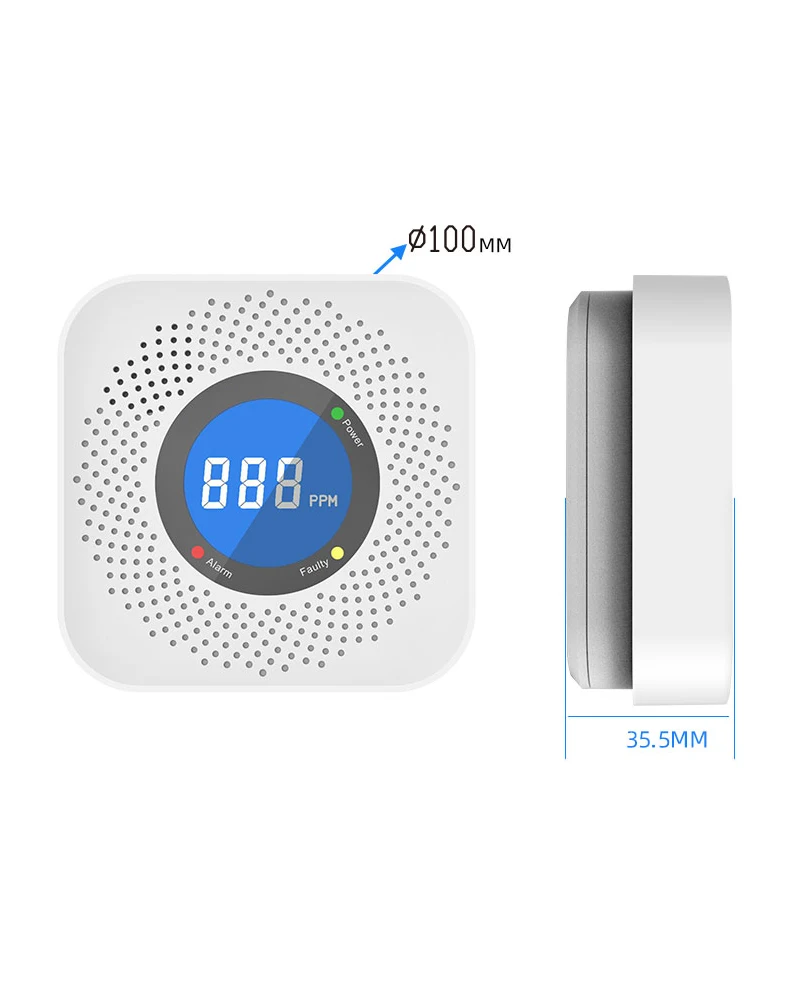 مستشعر إنذار CO مستقل عالي الحساسية كاشف إنذار أول أكسيد الكربون المنزلي 85dB تحذير شاشة LCD كهروضوئية