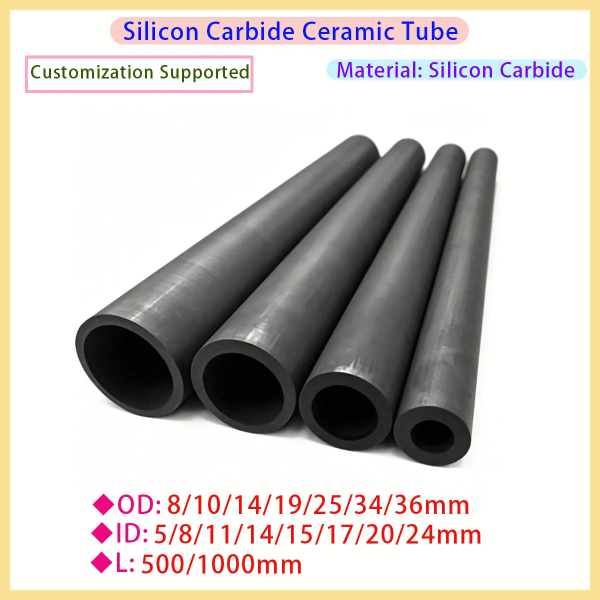 SiC Ceramic Pipe Pressureless Sintered Silicon Carbide Solid Rod High Thermal Conductivity Heat & Acid Resistant Furnace Fitting