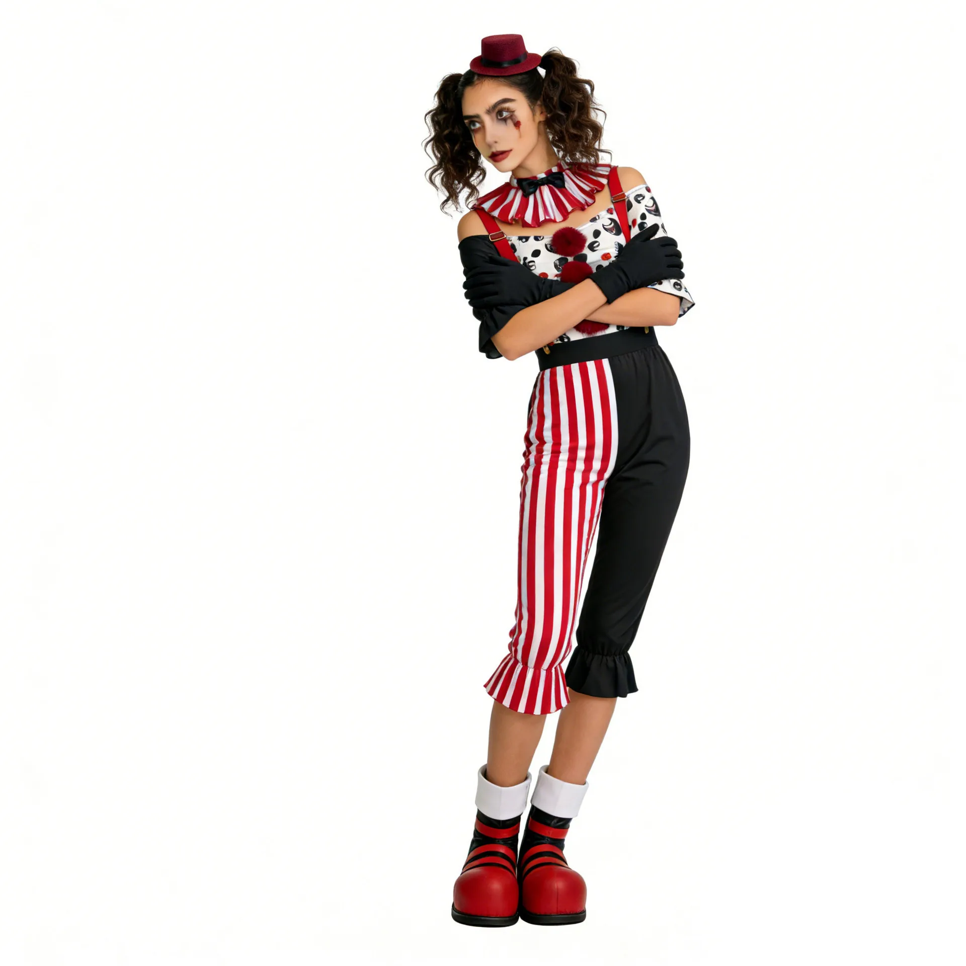 Familien-Clown-Kostüm-Set, gruseliges Horror-Clown-Outfit, Kleid, Overall, Halloween-Karnevalsparty, Bühnenkostüm – Detail 7