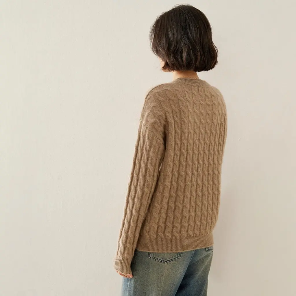 

Women's Slim Fit Cashmere Knitwear round Neck Pullover Thick Retro Twist Design Autumn Winter Bottoming Outer Wear