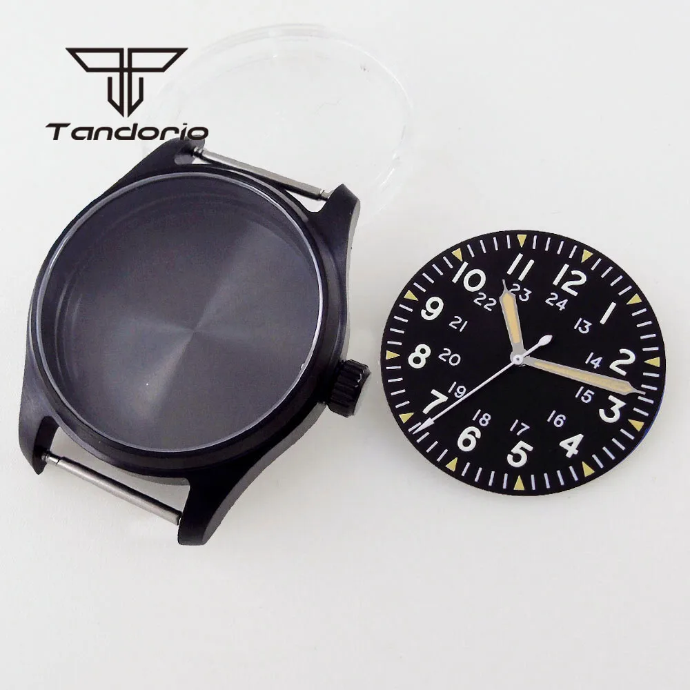 Schwarz pvd edelstahl 20bar 39mm pilot uhrengehäuse saphirglas zifferblatt zeiger set fit nh34 nh35 nh36 eta2824 pt5000 werk