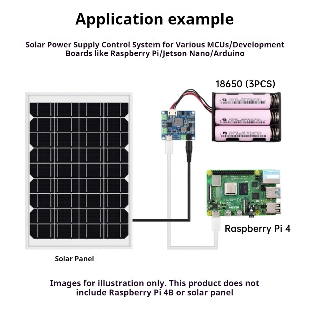 

Solar Power Manager Module Support 6V-24V Solar Panel and Type-C Power Adapter 5V/3A Regulated Output for Raspberry Pi/Arduino