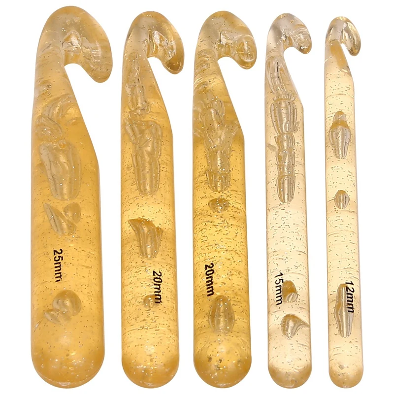 5Pcs 12mm/15mm/18mm/20mm/25mm Huge Crochet Hooks Set Plastic Knitting Needles Kit DIY Yarn Sewing Craft Knitting Tool-A13G