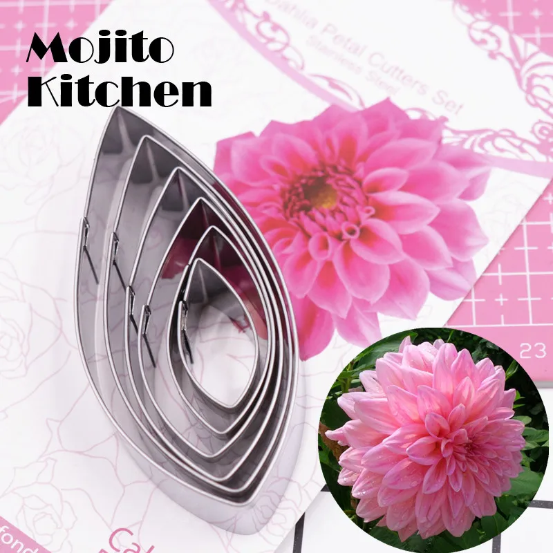 

6pcs/set Stainless Steel Dahlia Flower Petal Cutter Slicers Cake Decorating Tools Fondant Cookie Moulds Bakeware