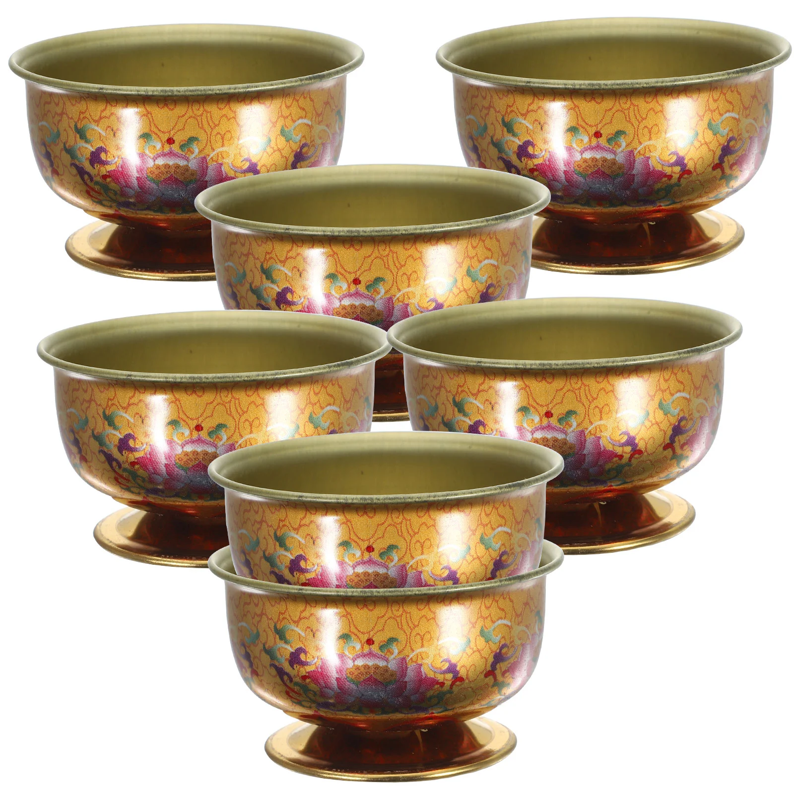 Premium Alloy 7 Temple Holy Water Cup Pcs Water Bowl Offering Cup Set for Offering Home Decoration Worship