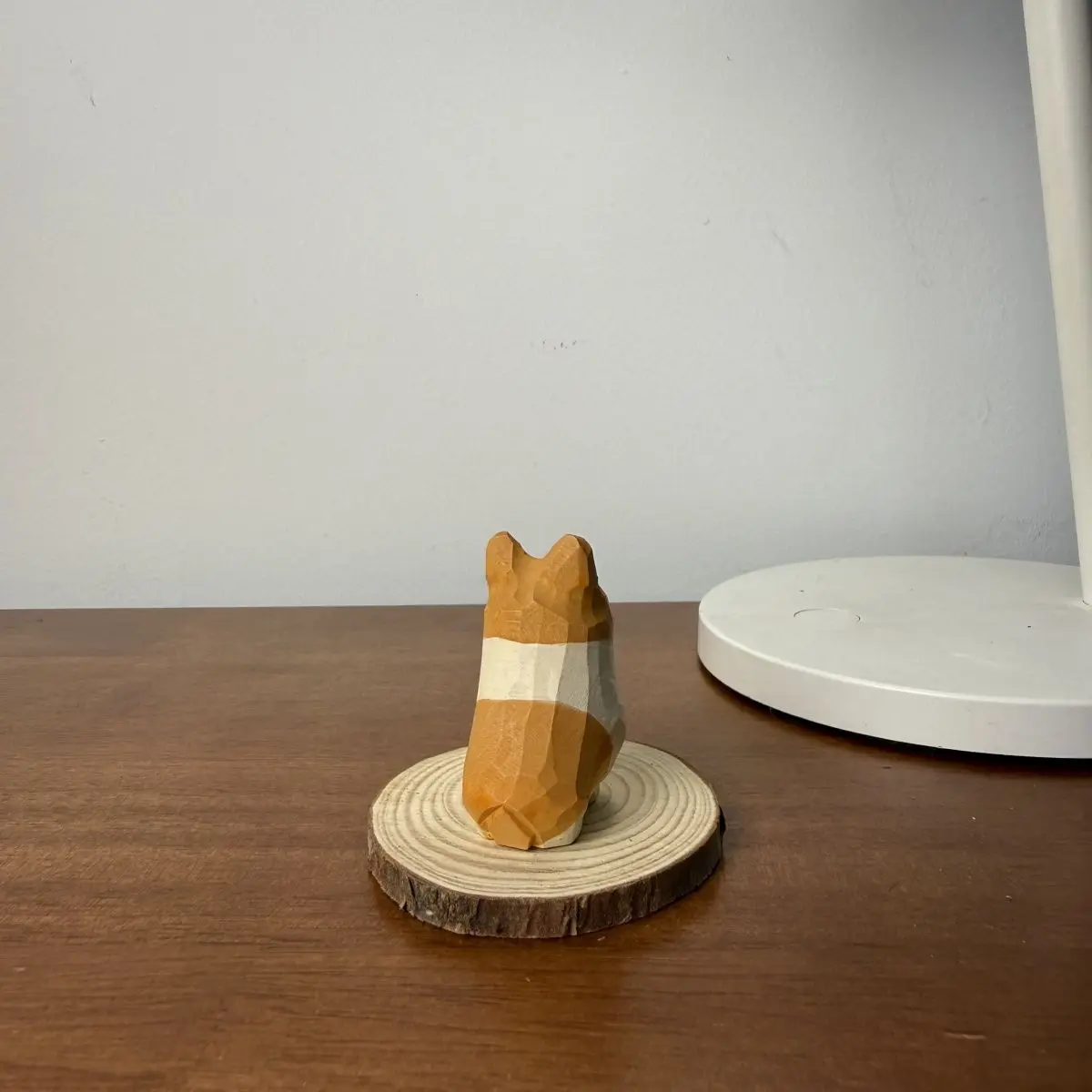 Handcrafted Wooden Corgi Figurine, Miniature Desk Puppy Sculpture