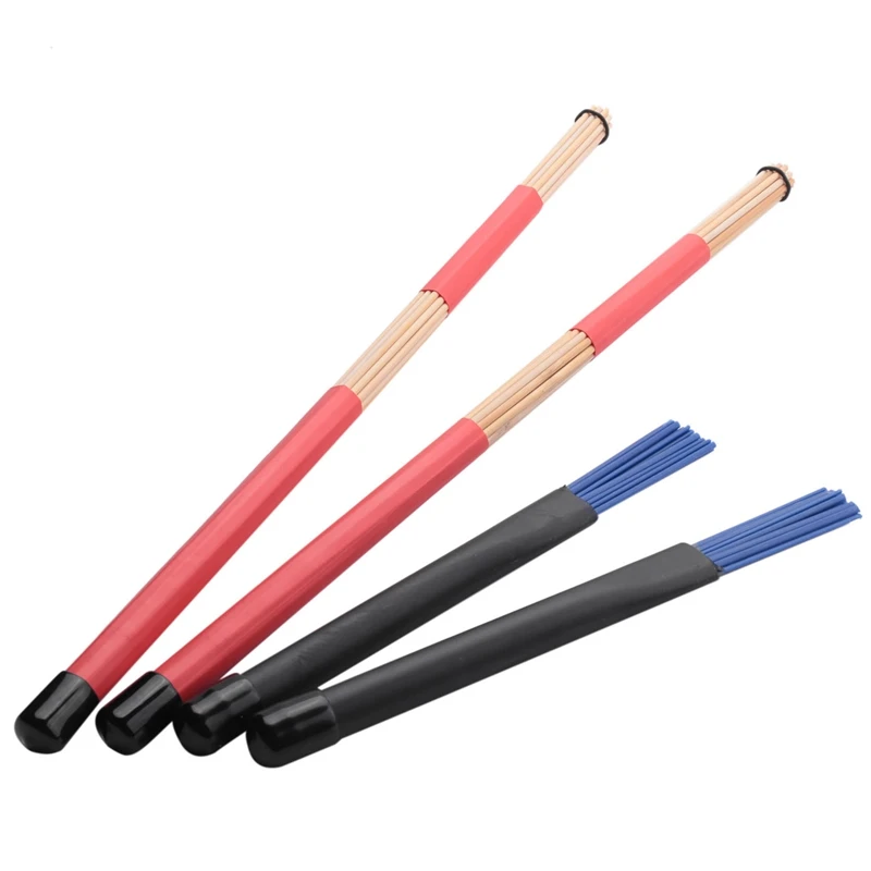 1 Pair 40Cm Bamboo Rod Drum Brushes Sticks For Jazz Folk Music &1 Pair Jazz Drum Brushes Retractable Drum Sticks 32Cm