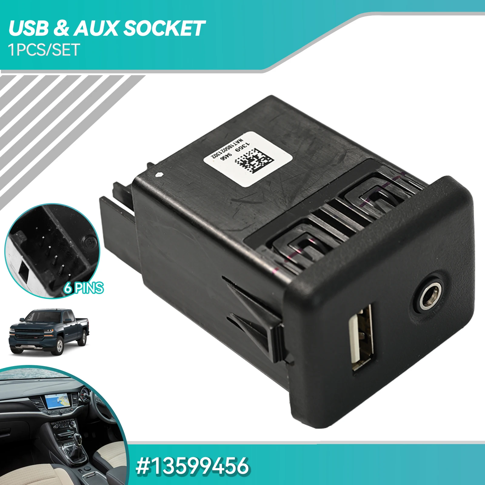 For Opel Vauxhall Insignia A Astra K LaCrosse GMC Chevrolet Buick USB & AUX Center Console Jack Dual Port Slot Socket Connector