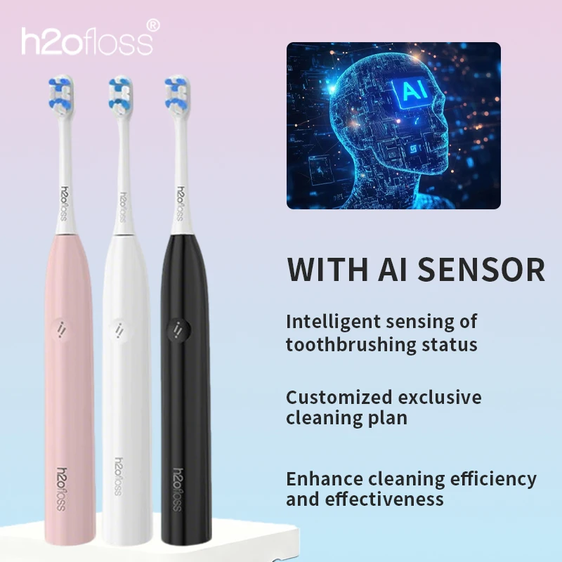 

H2ofloss AI Smart Sonic Electric Toothbrush For Adults 2000mAh Powerful Battery Ultrasonic Rechargeable Automatic 6 Modes IPX7