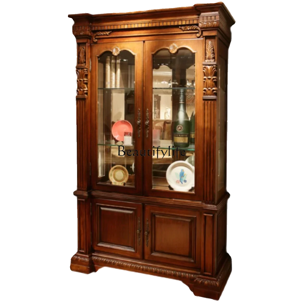 

FG17American solid wood double-door wine cabinet household living room wall glass display cabinet decorative cabinet