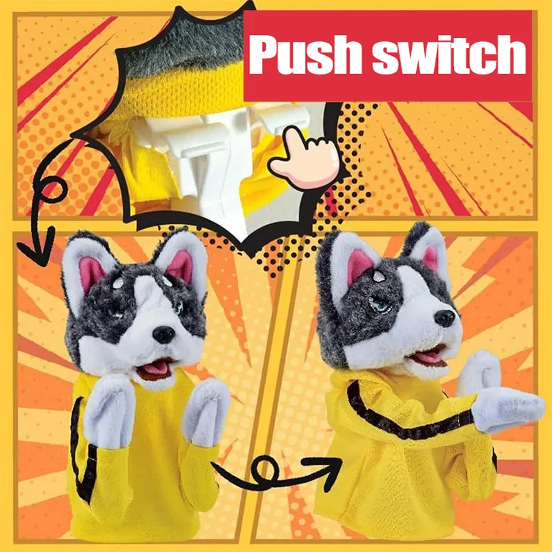 Chico Kung Fu Husky guantes juguete lucha perro boxeo marioneta de mano mano dedo muñeco de peluche batalla interactiva 1 2 jugadores juego fiesta