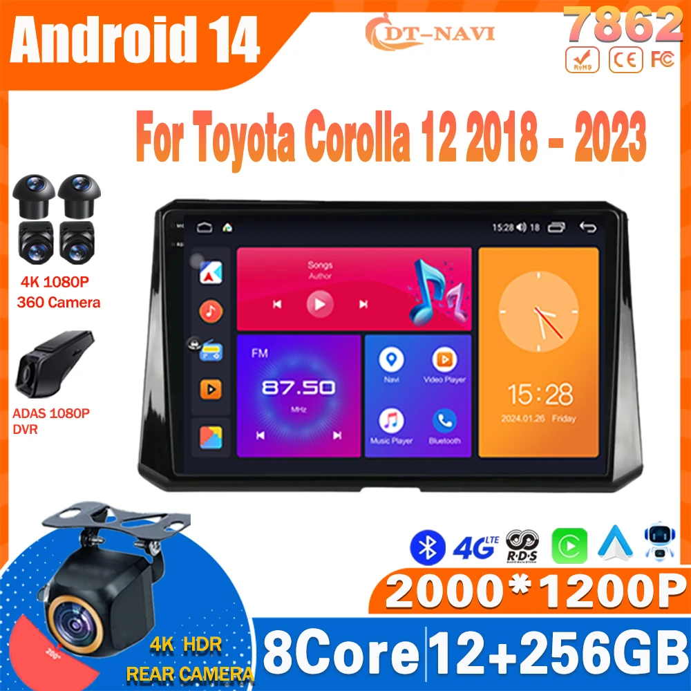 

Android 14 Car Radio For Toyota Corolla 12 2018 - 2023 Multimidia Video Player Navigation GPS Carplay Stereo NO 2Din Head Unit