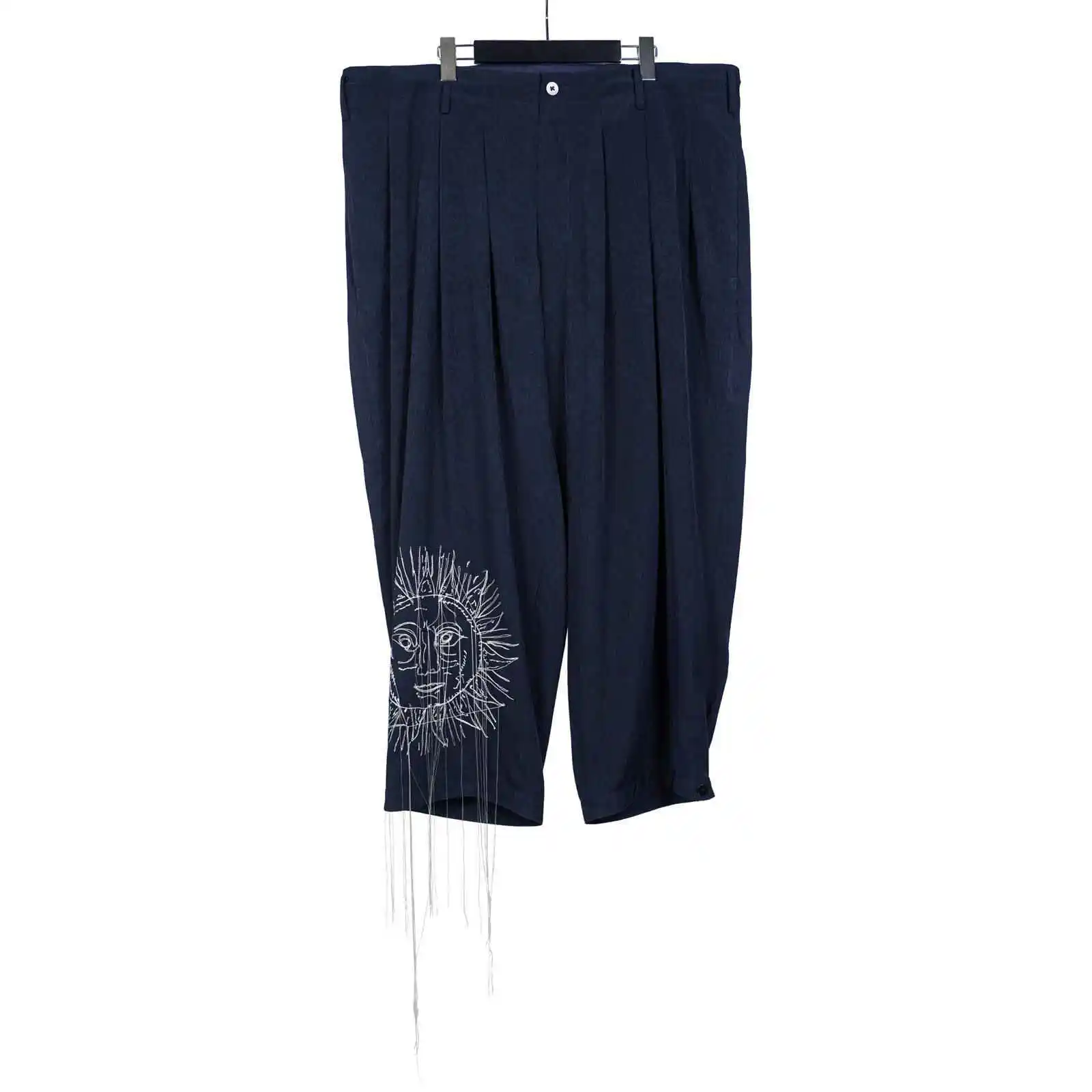 

TOP-YAMAMOTO оригинальный дизайн темно-черные брюки свободного кроя с вышивкой и множеством плиссированных девятидюймовых брюк