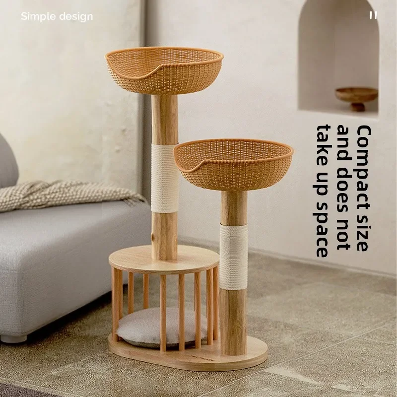 Rangka panjat kucing rotan kecil dari kayu solid sarang kucing
