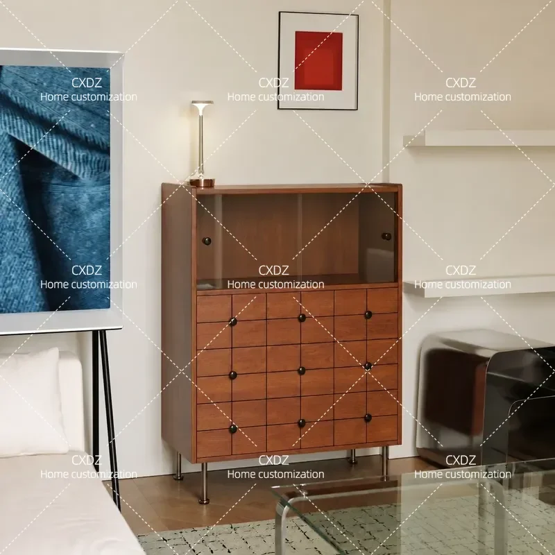 Nordic Solid Wood Three Bucket Cabinet Simple Modern Dining Sideboard Wabi Sabi Storage Locker Japanese Style Entrance