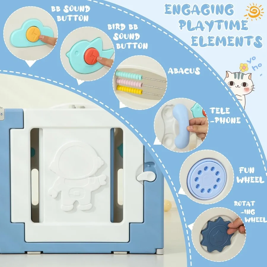 18 Panels Baby Play Pen Extra Large Baby Playpen Foldable Astronauts Play Pens for Babies and Toddlers Adjustable Portable Fenc