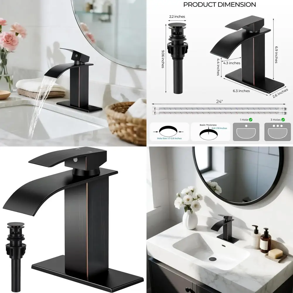 

Single Handle Mixer Tap for Bathroom Sink with Deck Plate, Pop-Up Drain and Supply Hoses