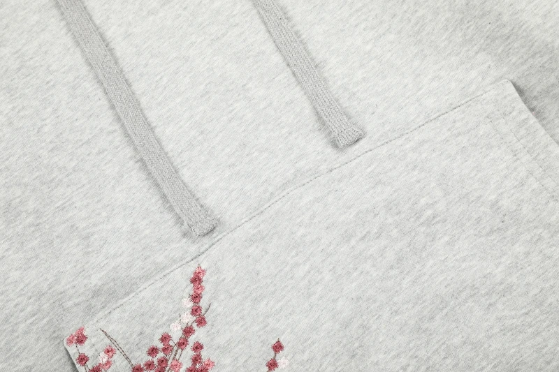 Pflaumenblüten-Stickerei Amerikanischer Streetwear-Hoodie für Männer, Oversized Pullover-Sweatshirt, Locker Sitzend, Urban Wear, Lässige Kapuzenpullover – Detail 9