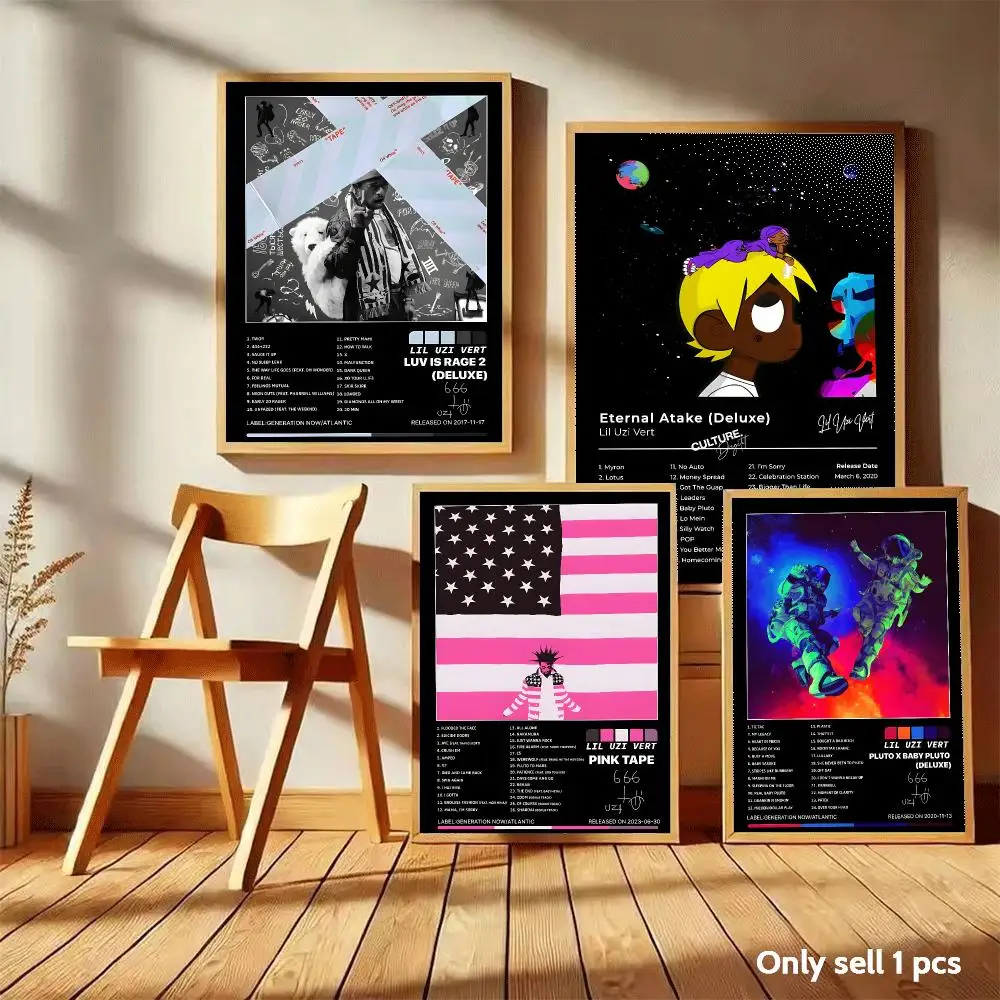 L-Lil Uzi Vert Luv Is Rage 2 Poster Home Living Bed Room Bar Hallway Sticky Wall Art Printing Aesthetic Decor