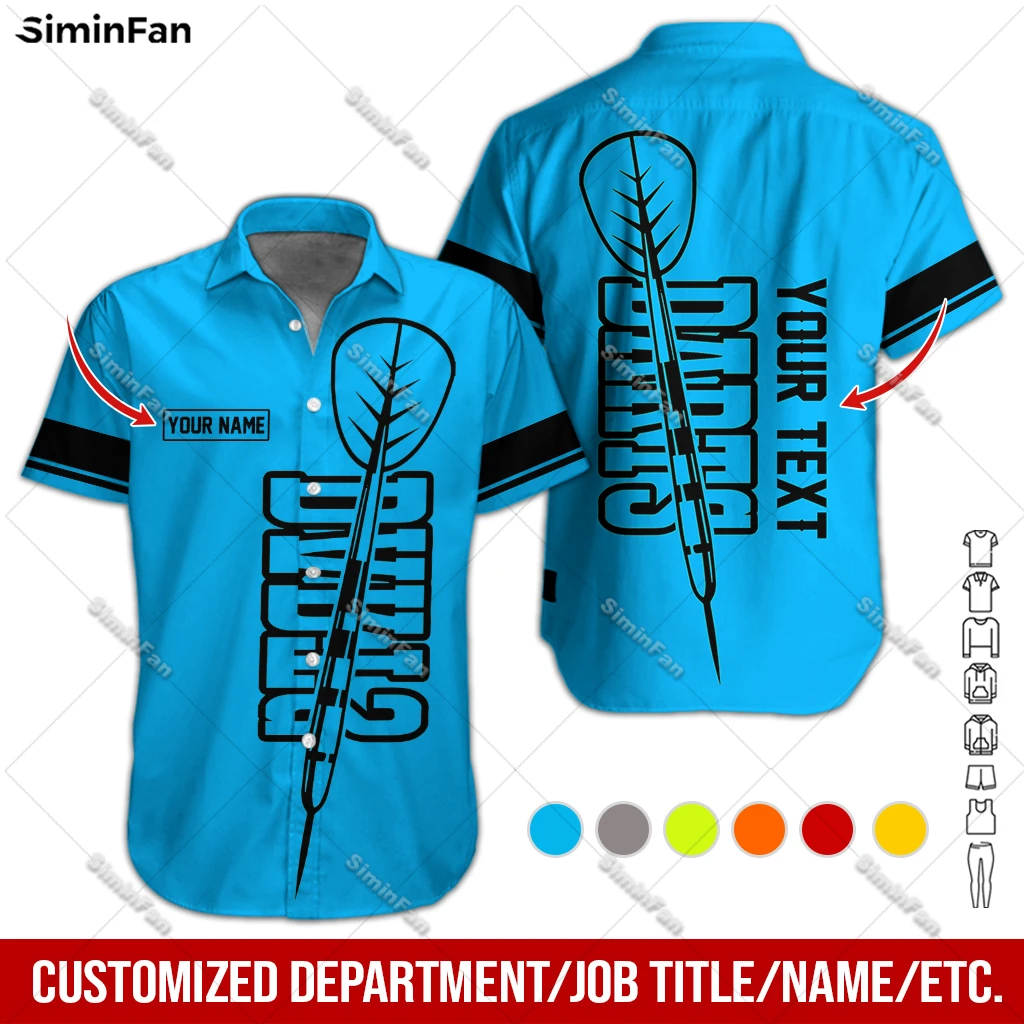 Custom Text Darts Team Colorful Mens Hawaiian Short Sleeve Shirts 3D Full Printed Male Lapel Tshirt Summer T-shirt Unisex Tee