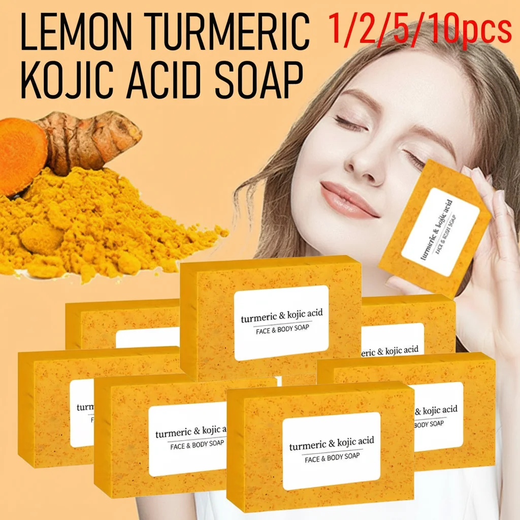 100g Lemon Turmeric Kojic Acid Handmade Essential Oil Soap for Skin Cleansing Bathing Showering Facial Care Natural Scrub