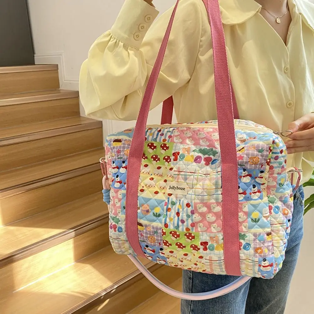 Colorful Pattern Baby Diaper Bag Detachable Straps Reusable Mommy Shoulder Bag Large Capacity Quilted Cotton Nappy Storage Pouch