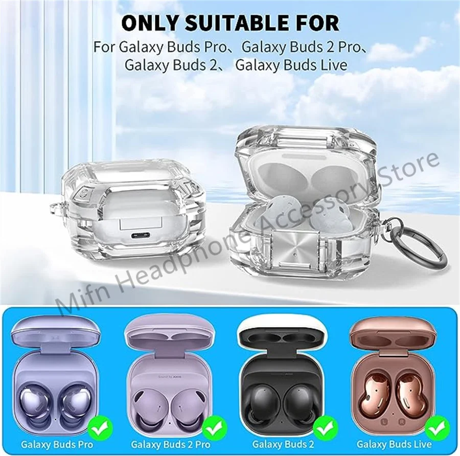 Novo caso transparente 3d para samsung galaxy buds 2 pro, caso do fone de ouvido com bloqueio seguro, shockproof